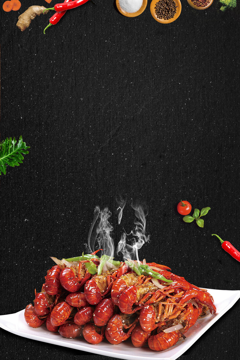 黑色麻辣小龙虾创意海报，高清JPG与扁平简约PSD设计素材下载