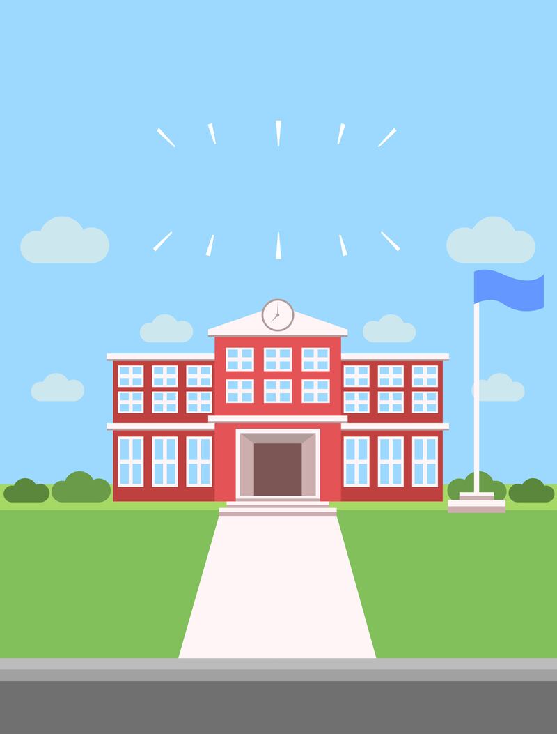 几何学校海报设计素材，高清JPG背景+扁平简约EPS格式，免费下载