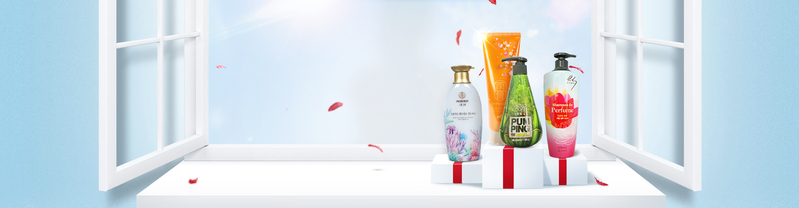 美妆节洗护文艺风光简约蓝banner，JPG/PSD格式高清设计素材下载