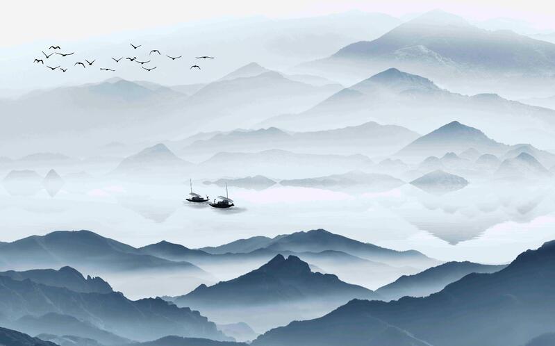 中国风水墨山水风景高清JPG图片，扁平简约设计素材下载