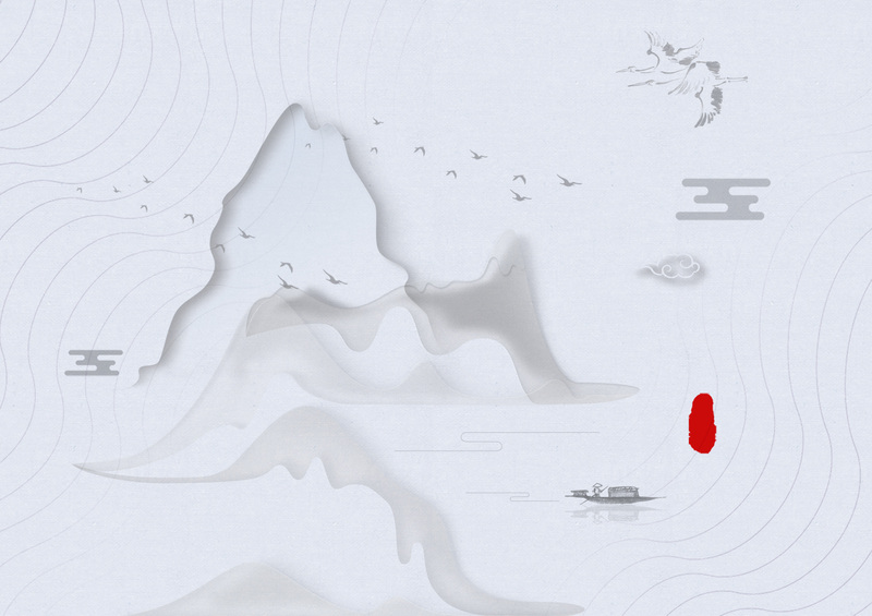 简约中国风山水海报背景，高清JPG与扁平PSD设计素材下载