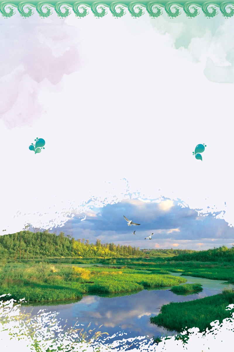 绿色湿地保护宣传海报，简约扁平风格，高清JPG与PSD格式素材下载