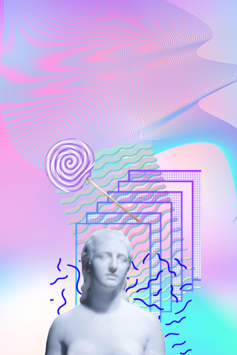 创意蒸汽波渐变海报，高清JPG+扁平PSD设计素材，免费下载