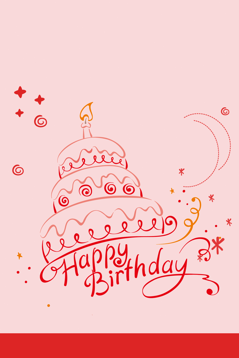 生日快乐简约红调海报，高清JPG与扁平PSD素材免费下载