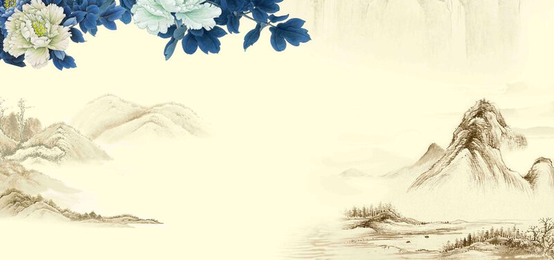 中国风蓝色牡丹家居背景图，中式高清JPG素材，商务科技设计必备
