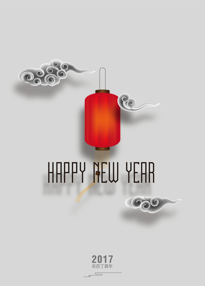 2017新年简约中国风灯笼背景海报，高清JPG素材，扁平化设计，免费下载