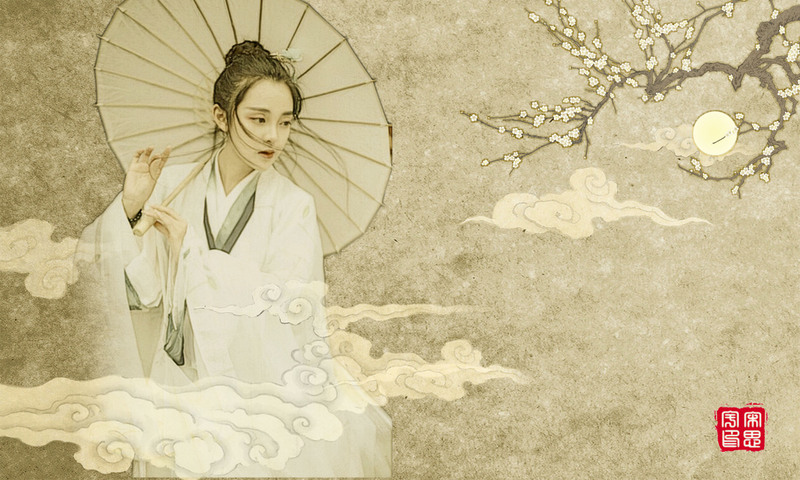 中国风古装美女海报背景，商务科技PSD素材，高清JPG下载