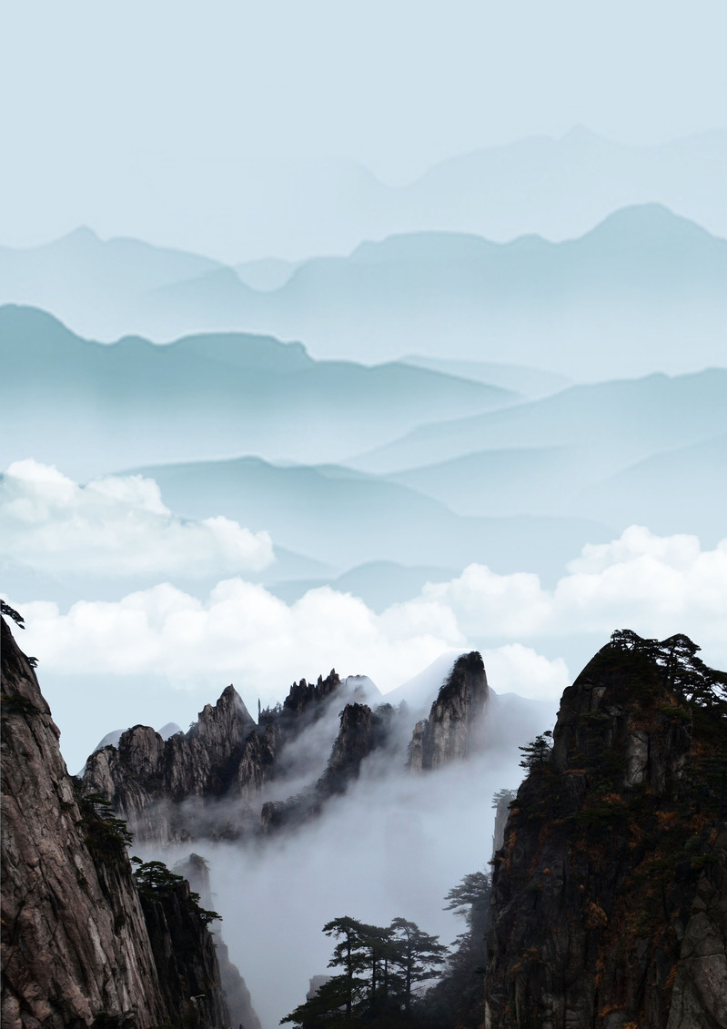黄山旅游海报背景素材，高清JPG/商务PSD格式，免费下载