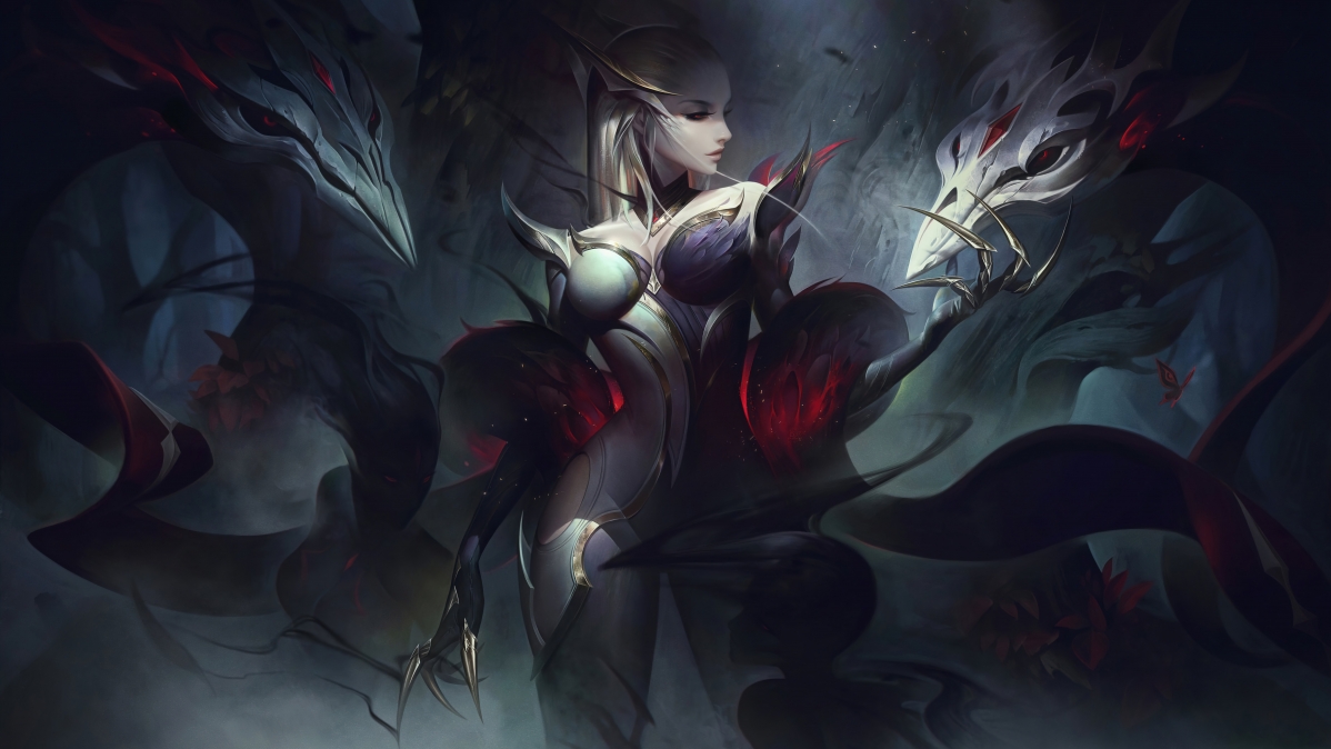 LOL英雄联盟，魔女伊芙琳痛苦之拥，绝美8K壁纸，超清7680x4320分辨率，一键下载！