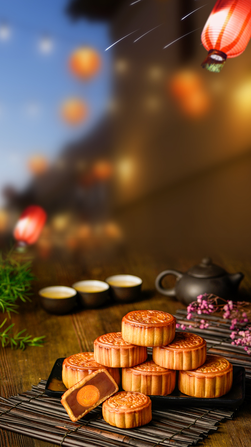 中秋节月饼PSD分层设计素材，高清JPG+扁平简约风格，免费下载