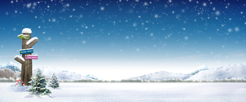 雪景梦幻浪漫蓝色背景图，高清JPG+扁平PSD设计素材下载