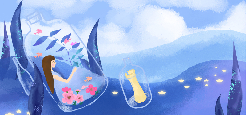 手绘水彩插画，唯美banner设计素材，高清JPG/扁平PSD格式下载
