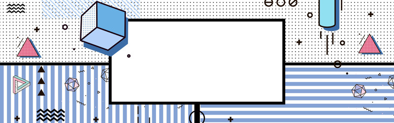 高清蓝色孟菲斯几何Banner背景，简约扁平设计素材（JPG/PSD）免费下载