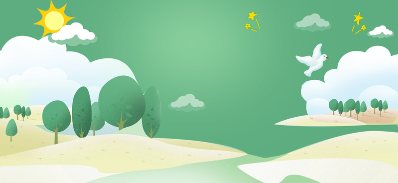 春天童趣白云太阳渐变绿卡通banner，高清JPG与简约PSD设计素材下载