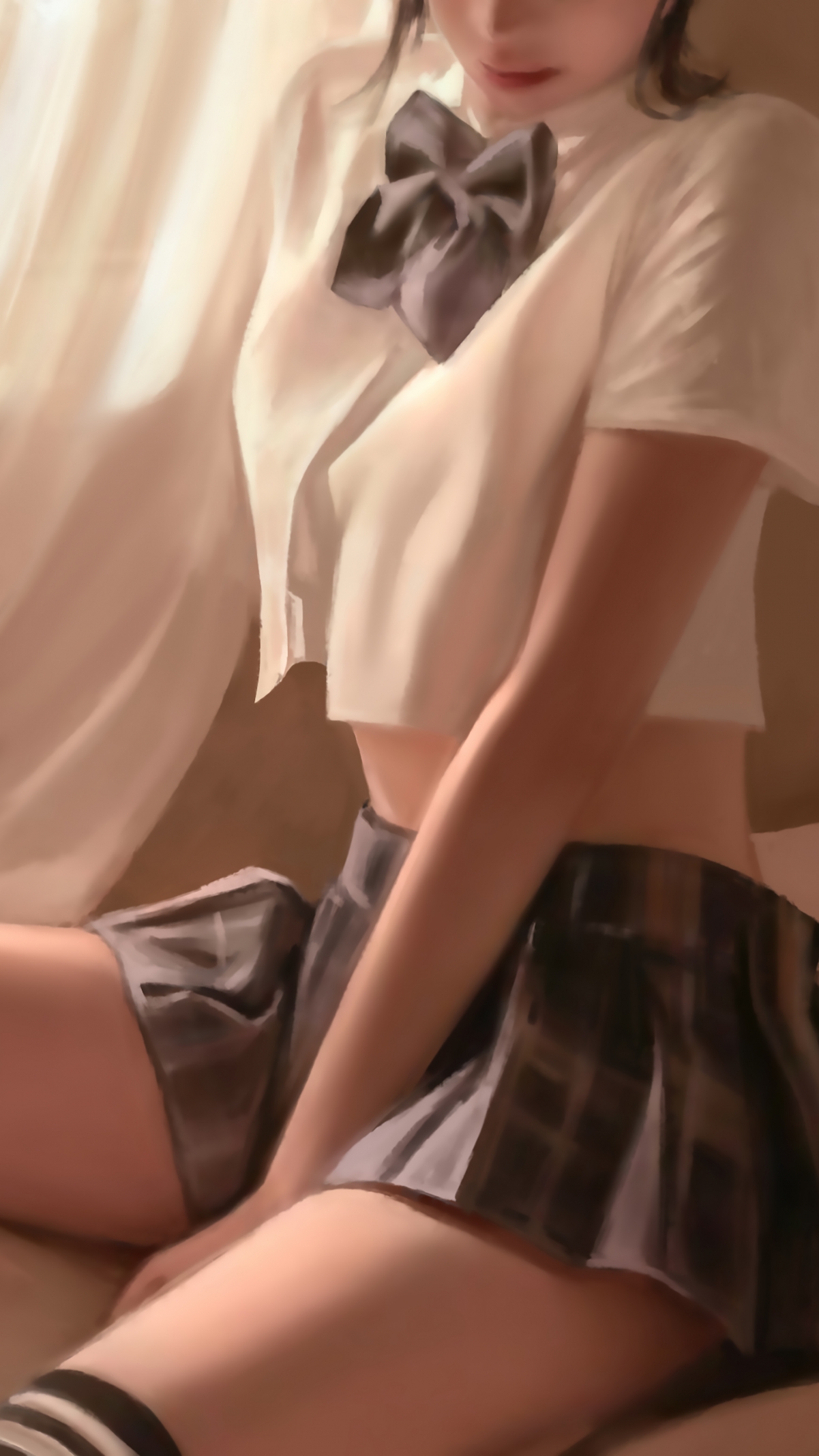 百褶裙校服美女黑白袜壁纸，高清竖屏4K手机图片，2160x3840分辨率，免费下载