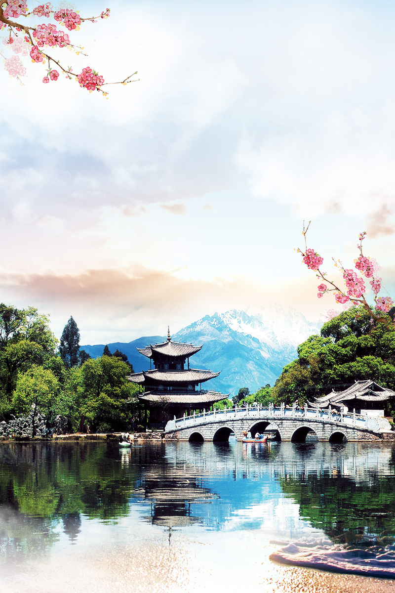 云南丽江旅游海报，清新扁平设计，高清JPG/简约PSD素材下载