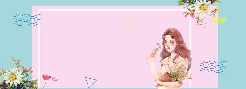 女生节春装焕新，几何蓝调banner设计素材，扁平简约风，JPG/PSD格式下载