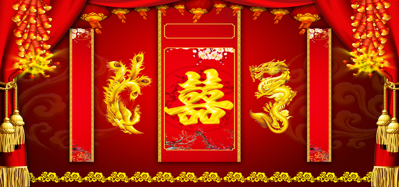 中式婚礼背景图片，高清JPG与简约PSD设计素材，一键下载