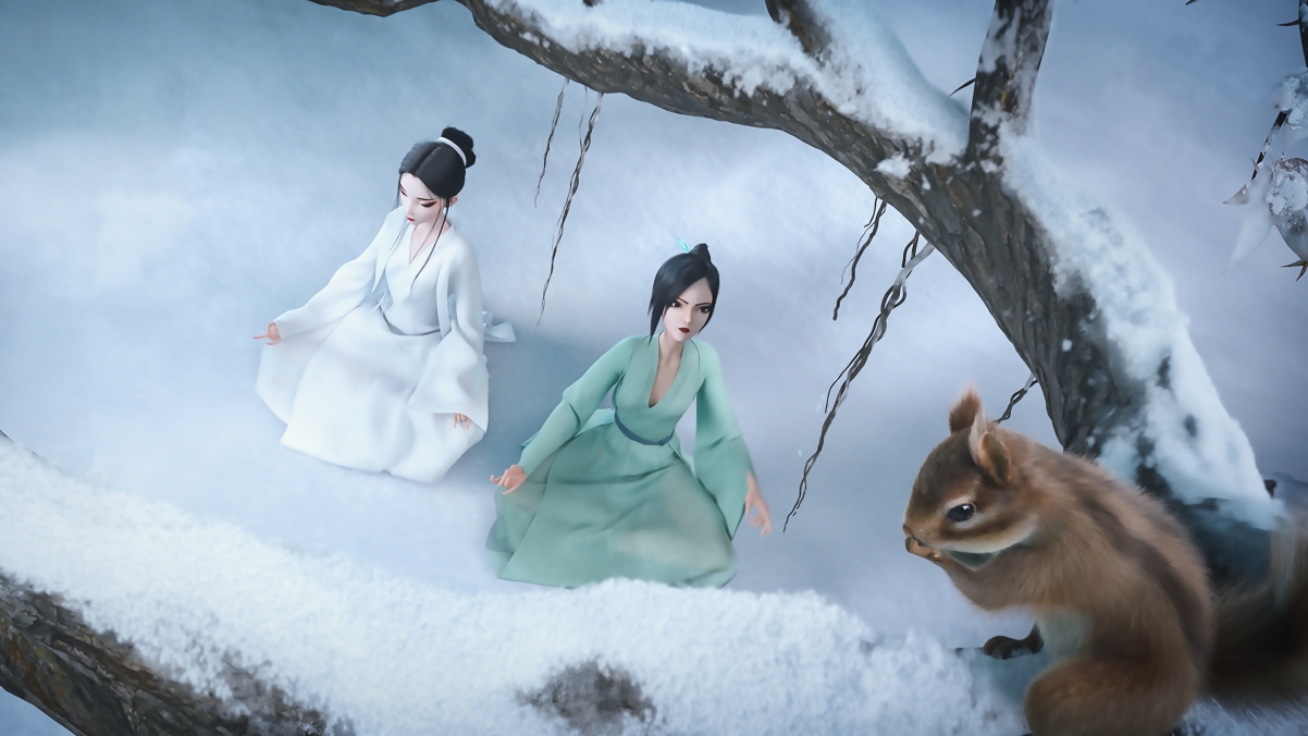 白蛇2青蛇劫起，小青雪地松鼠绝美壁纸，4K高清3840x2160免费下载