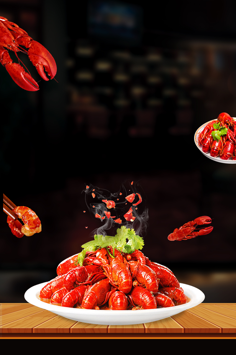 香辣小龙虾美食海报设计素材，高清JPG与扁平PSD格式下载