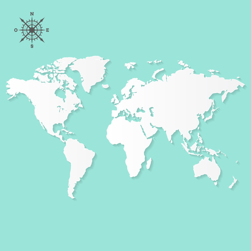 清新简约绿色世界地图背景图，指南针主视觉，高清JPG/扁平AI设计素材下载