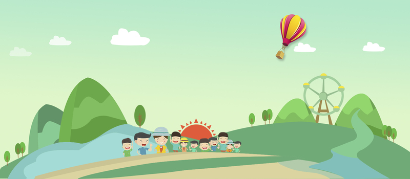 春日童趣游，小学生春游卡通banner，绿色扁平设计，JPG/PSD高清素材下载
