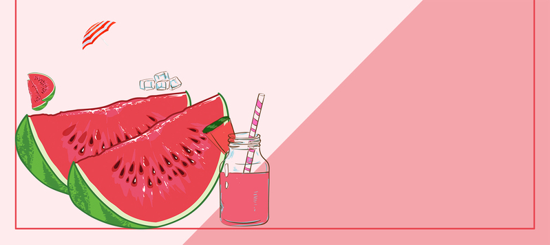 夏季卡通西瓜拼接设计，粉色几何背景，扁平简约，JPG/PSD高清素材下载