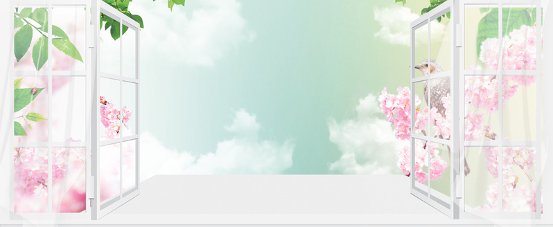 春日桃花盛宴，唯美梦幻绿色banner设计素材，高清JPG/简约PSD格式下载