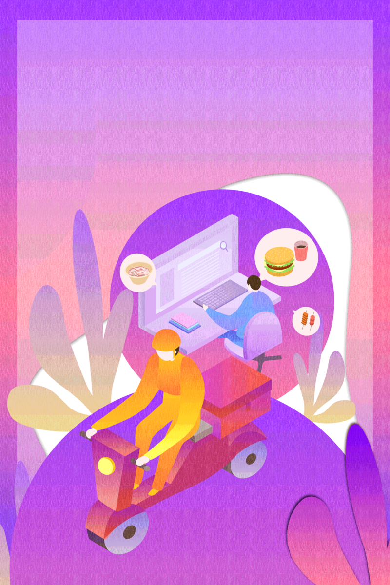 网上订餐精美场景图，高清JPG/扁平简约PSD设计素材下载