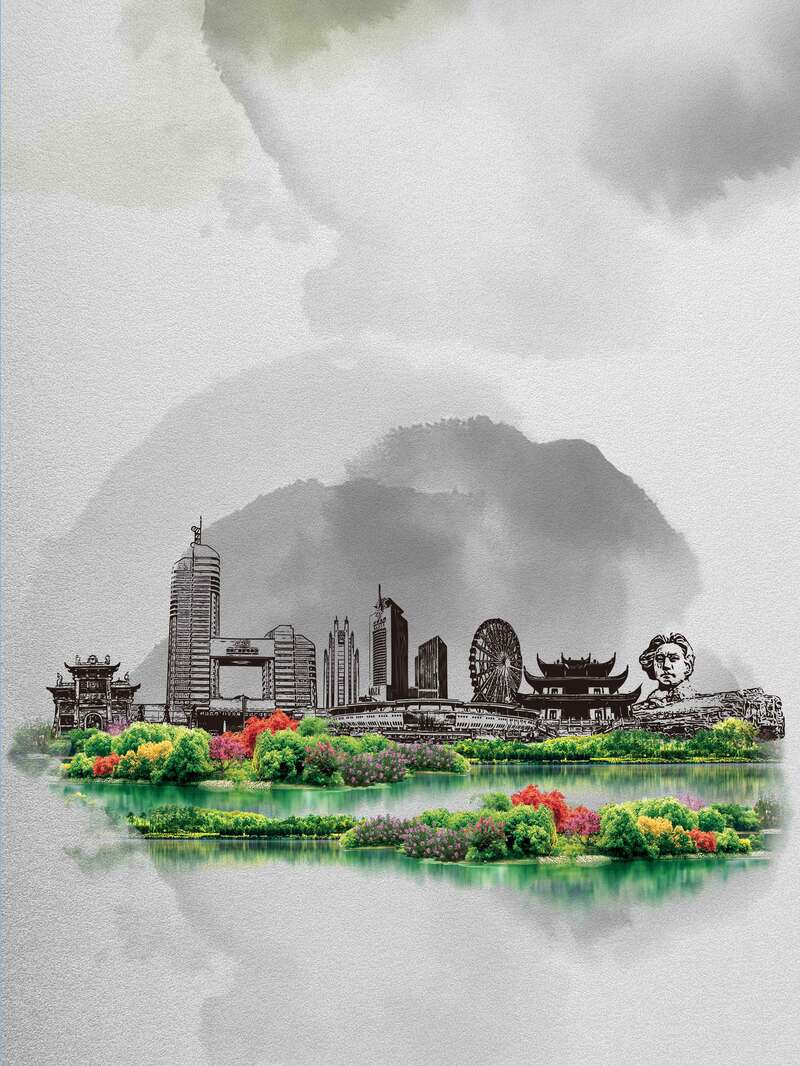 湖南长沙文化景点高清JPG图集，扁平简约设计素材，免费下载