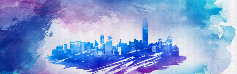 城市水彩手绘banner设计素材，高清JPG/简约PSD，免费下载