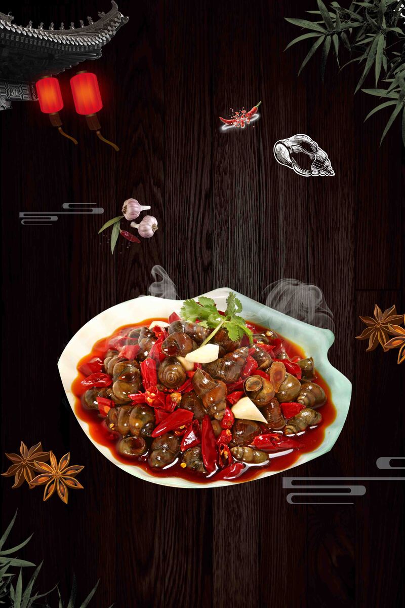 麻辣鲜香螺丝小吃，特色海报设计素材，高清JPG/简约PSD格式下载