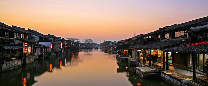 西塘古镇夜景高清JPG，商务科技风格海报背景图素材下载