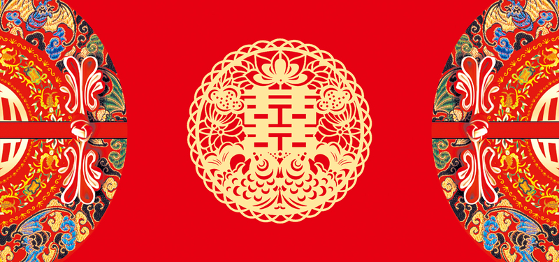 中式婚礼红色几何banner背景，高清JPG与商务科技PSD设计素材下载