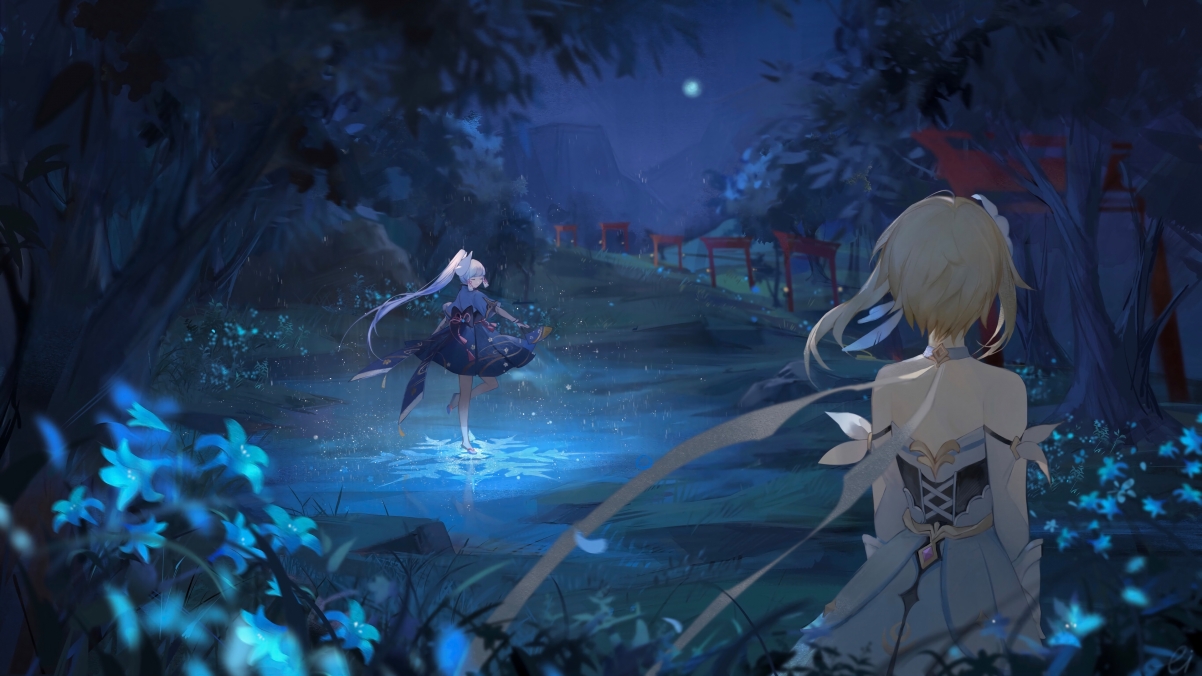神里绫华跳舞高清壁纸，原神4K动漫美图，3840x2160分辨率，一键下载！