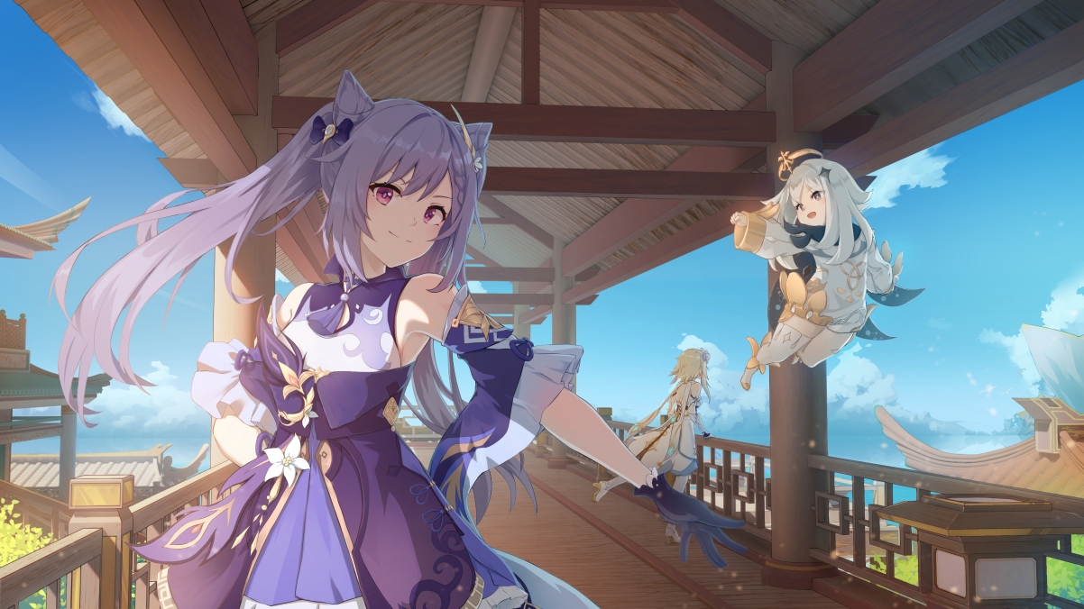原神绝美壁纸，刻晴与派蒙4K高清动漫电脑壁纸，3840x2160超清下载
