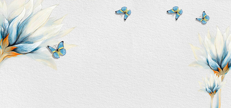 蓝色手绘花卉蝴蝶背景图，高清JPG商务科技设计素材下载