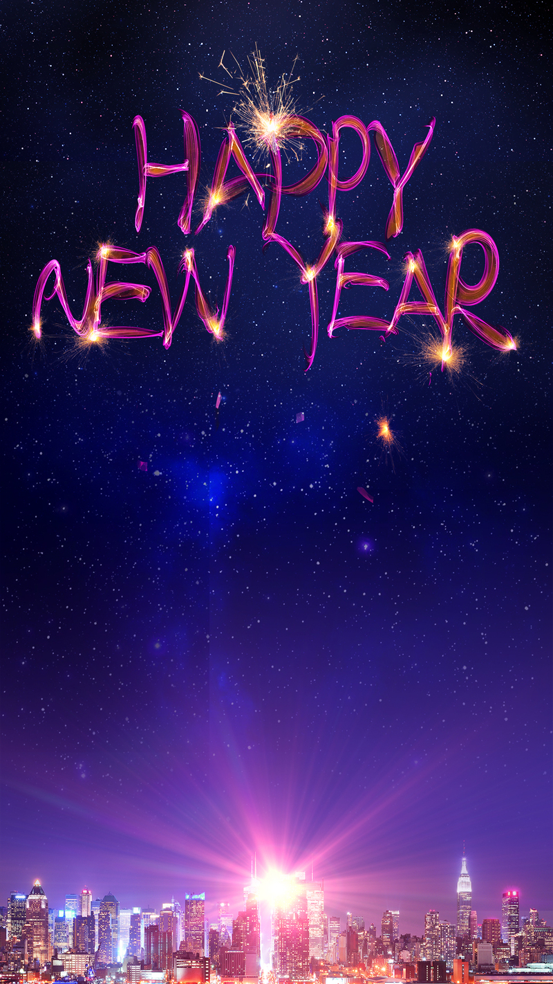 新年璀璨烟花夜景PSD分层设计，H5背景高清JPG，商务科技风素材下载