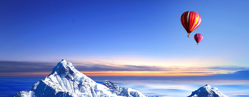 雪山热气球商务背景图，高清JPG素材，商务科技设计必备