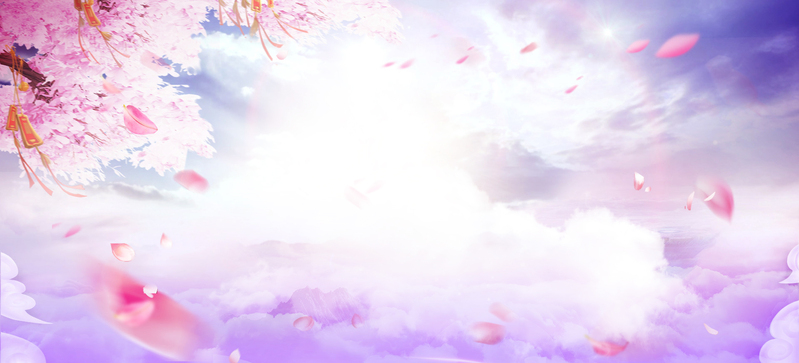 妇女节梦幻紫色花瓣云层Banner，商务科技PSD+高清JPG素材下载