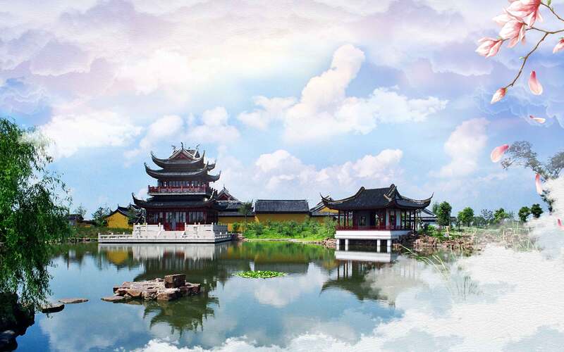 苏州江南园林风光海报模板，商务科技风格JPG/PSD高清设计素材