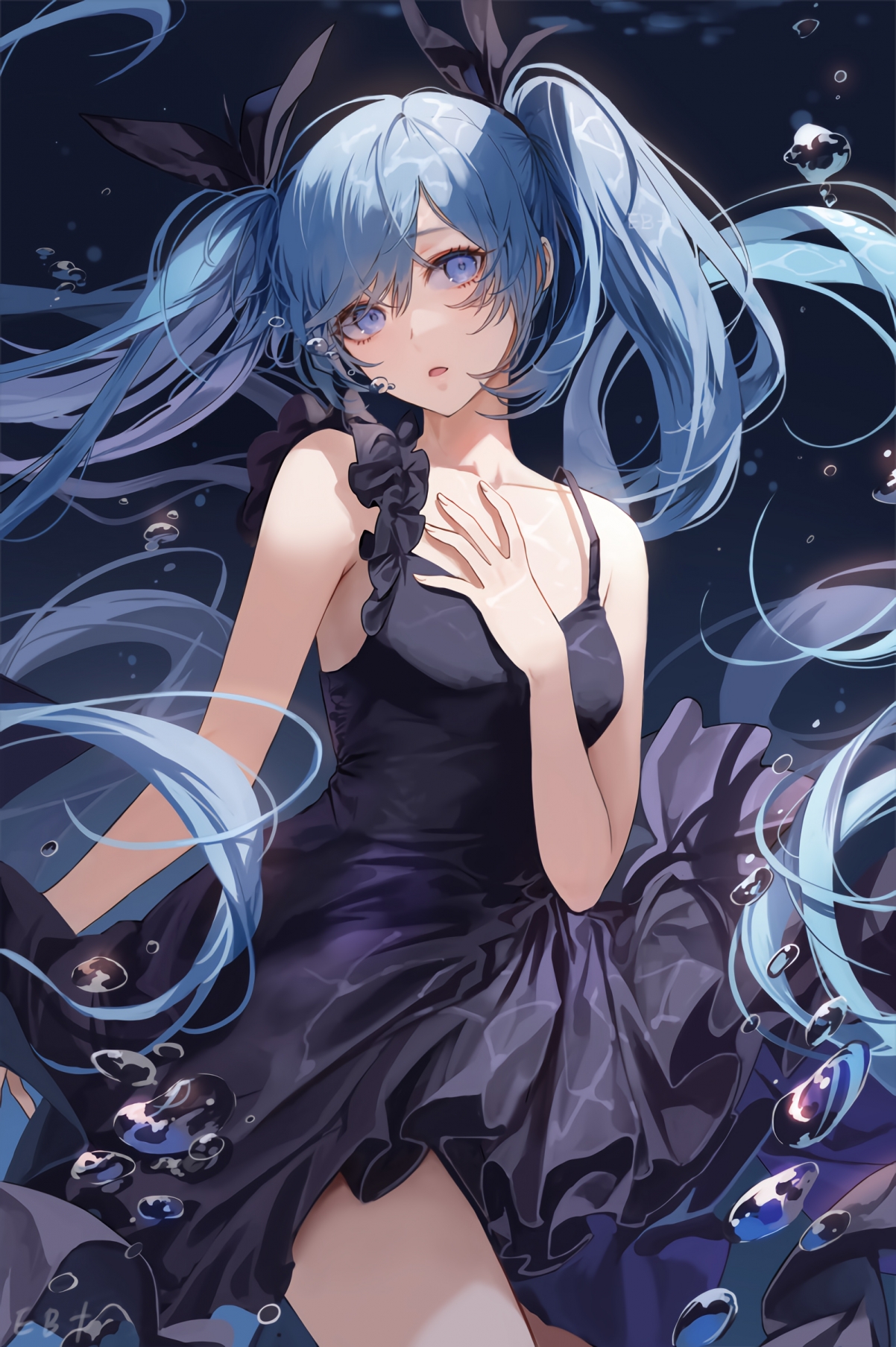 深海秘境，初音未来女神版水下全面屏4K高清壁纸，1600x2406精美下载