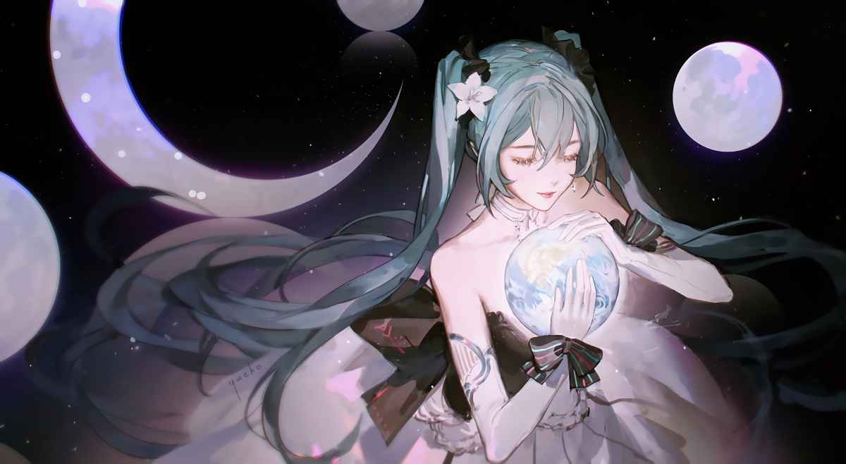 女神初音未来，水晶球映月，绝美4K动漫壁纸，高清4000x2193下载