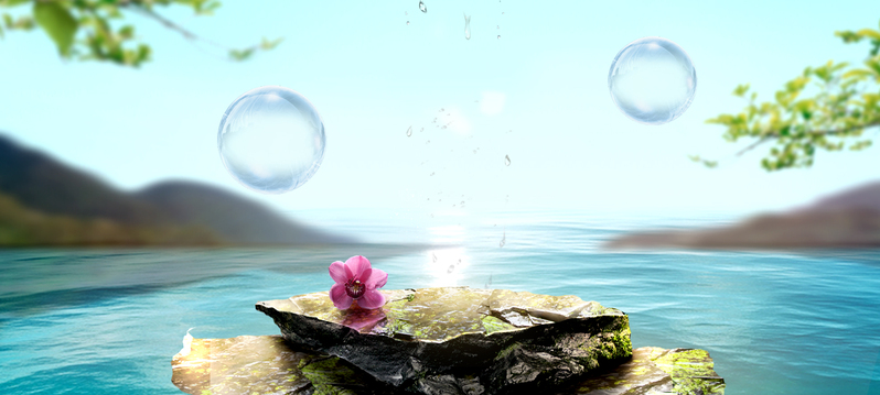 梦幻水波蓝色背景淘宝海报设计素材，高清JPG/PSD格式免费下载