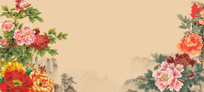 牡丹花淘宝海报背景图，高清JPG/商务PSD素材，一键下载
