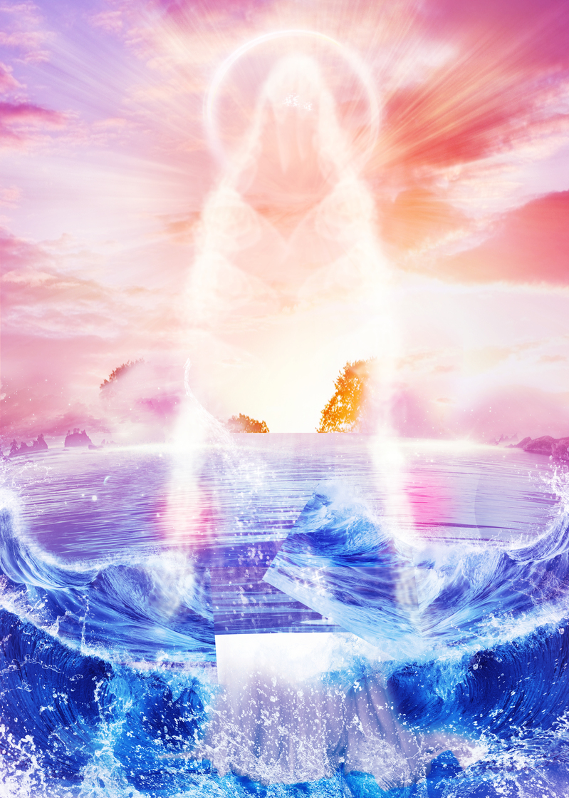 梦幻海浪观音素材，高清JPG+商务科技PSD设计资源下载