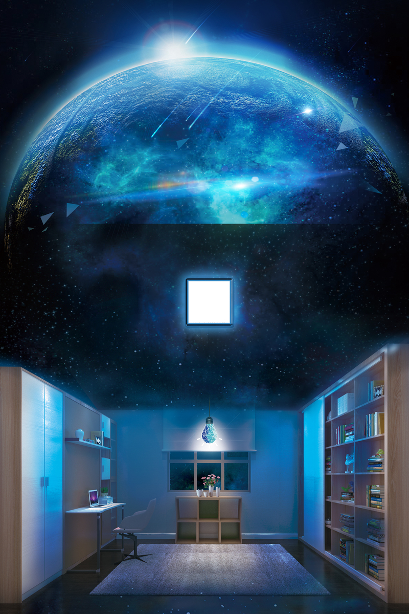 蓝色梦幻宇宙智能科技海报背景，高清JPG与PSD商务设计素材下载