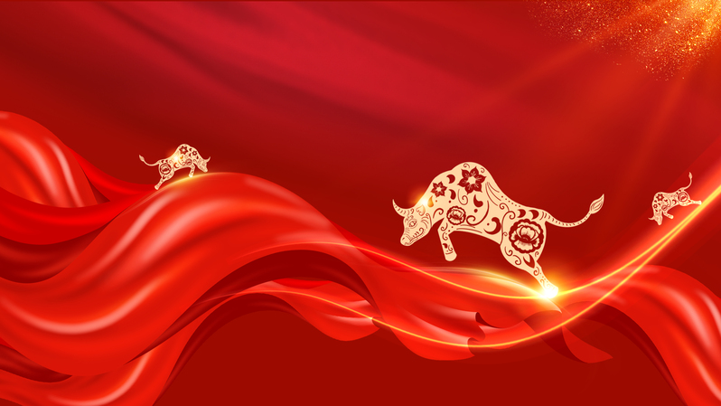 剪纸牛红绸光效背景图，高清JPG+商务/科技PSD素材，一键下载！