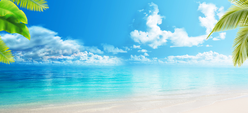 夏日海滩高清图片，蓝色清新背景，商务科技设计素材下载