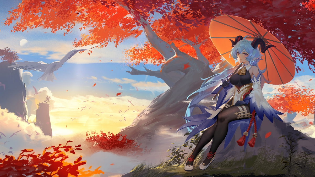 云顶仙境，山羊与甘雨共舞，绝美4K动漫壁纸（3840x2160高清下载）